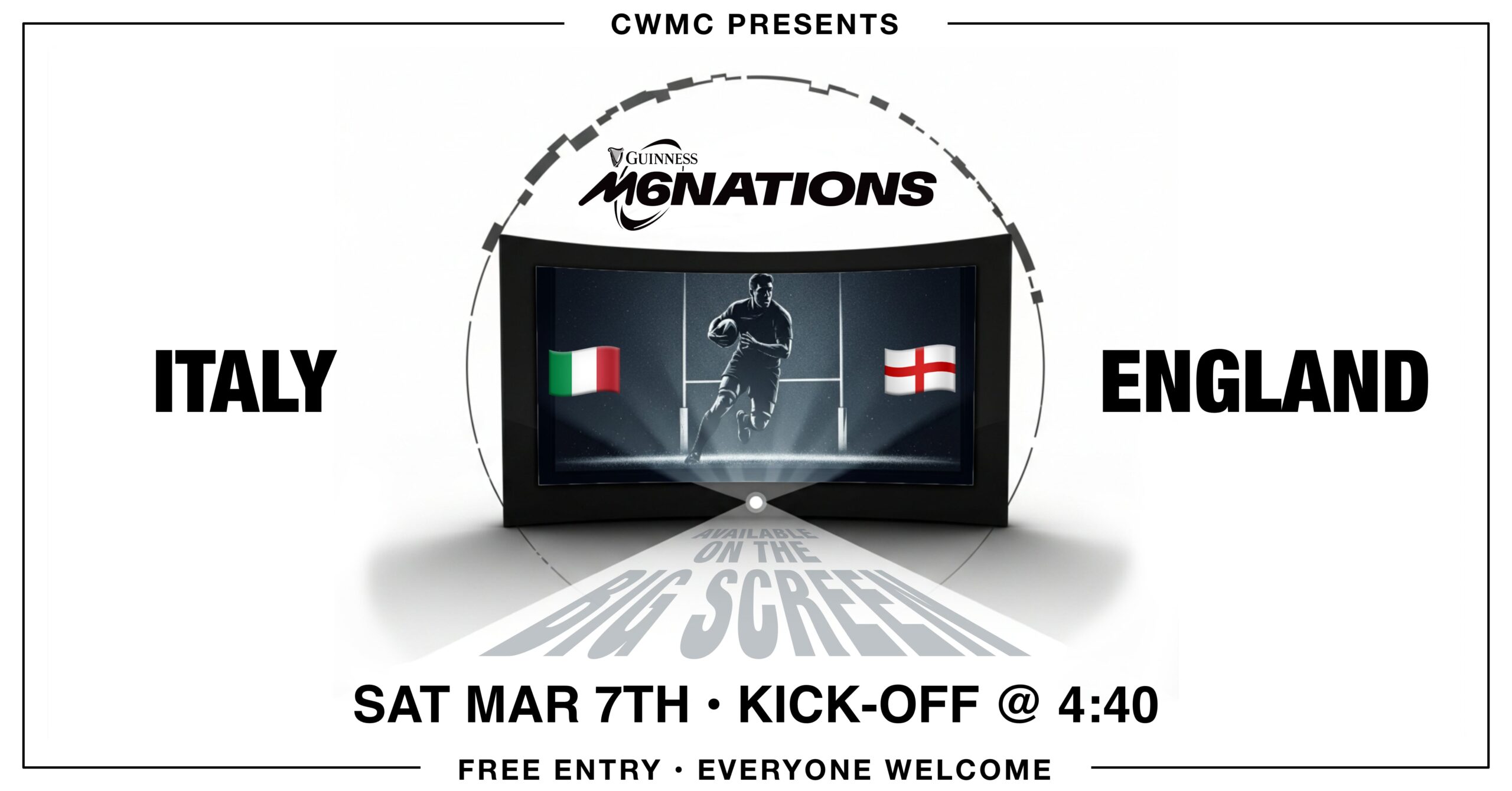 M6Nations live ITALY vs ENGLAND on the Big Projection Screen
